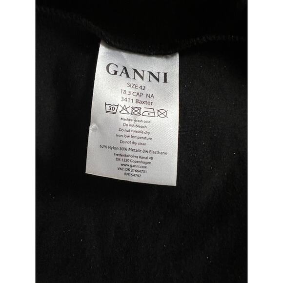 GANNI Black Metallic Stretch Knit Wrap Top, Size 42 (L-XL) - Picture 3 of 9